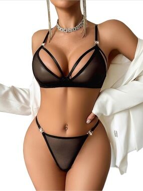 Sheer Black Strappy Mesh Bra - Sexy Women's Intimates